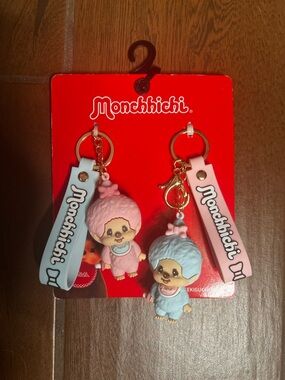 Monchhichi Sekiguchi Pastel Pink and Blue Keyring Keychains Bag Charms